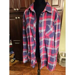 Blue Mountain Button Down Shirt Womens XL Red Plaid Long Sleeve 100% Cotton